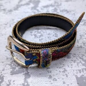 Vintage Elite Fresno California Multi Color Tapestry Glitter Belt Beaded Small